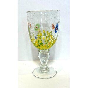 Millefiori Italian Glass Goblet Colorful Design Sturdy Stem Unique Handmade